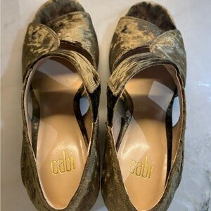 CAbi Women's Velvet Open Toe Heels - Moss Green